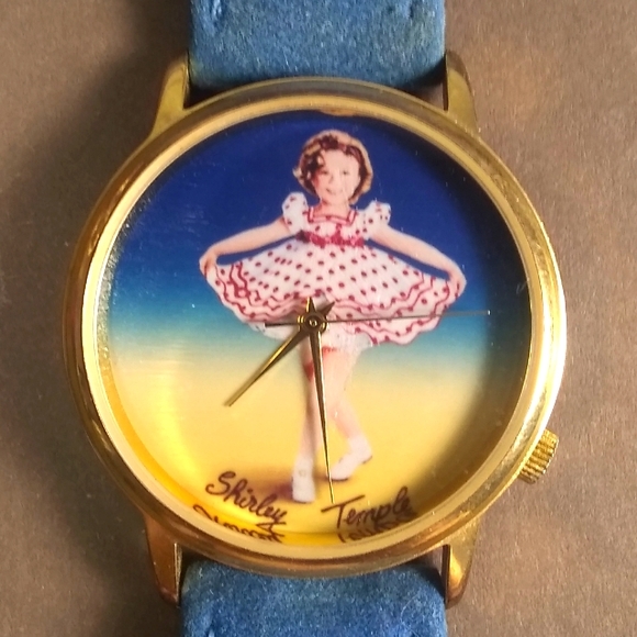 Vntg Shirley Temple Blue Suede Band Battery Wristwatch - Picture 7 of 7